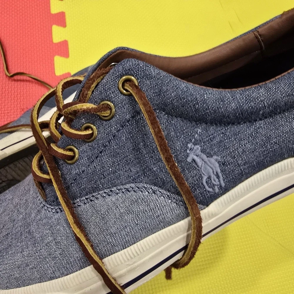 Polo Ralph Lauren Vaughn Saddle‎ Chambray Sneakers - Men's Size 8.5D - Blue/Tan